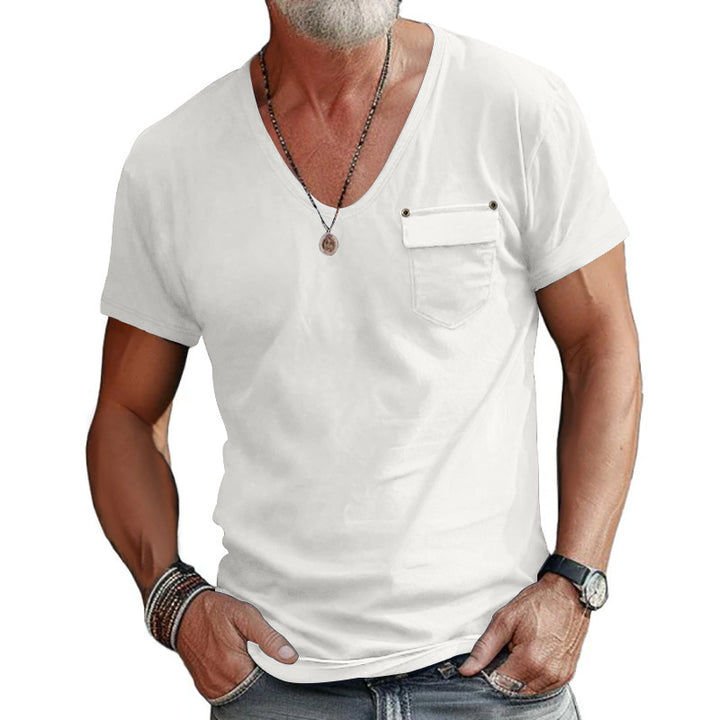 Herre kortærmet V-hals T-shirt med praktisk brystlomme Stilla