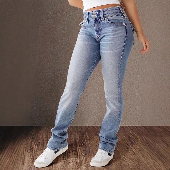 Dame High-Waist Slim Fit Jeans med elegant knapdetalje Stilla