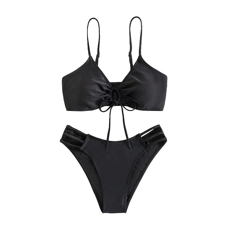 Dame Triangel-Bikini-sæt med sløjfe-detalje og moderne udsparinger Skovae