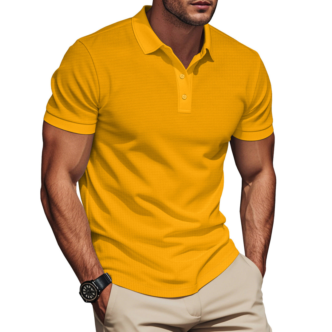 Herren nan elegant struktur-polo shirt med kentkrave, kort knap liste og åndbar stretch jersey Skovae