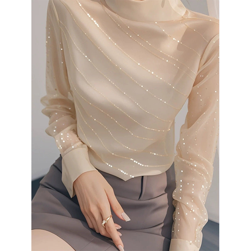 Dame Festlig Bluse med elegante gennemsigtige Ærmer Stilla