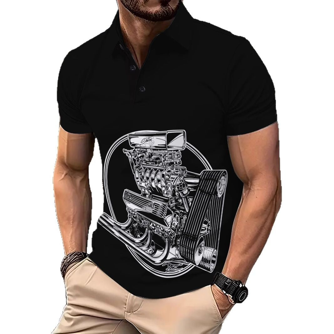 Herren Poloshirt med motorisk grafikdesign og komfortabel pasform Stilla