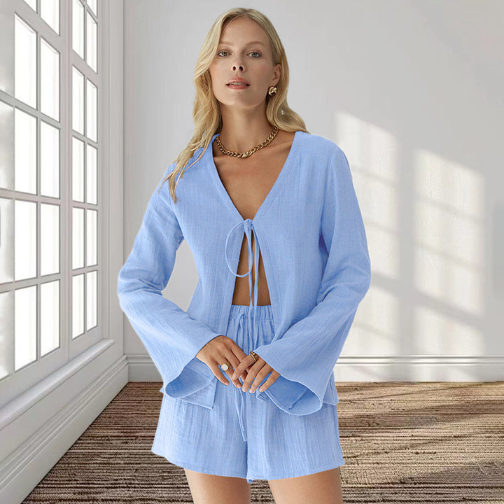 Dame sæt bestående af top med vidde ærmer og shorts i boho stil Stilla