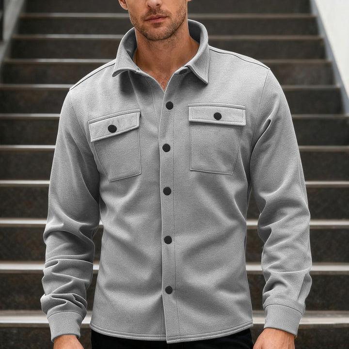 Herren nan Twill-overshirt med skjortekrave, påsyede brystlapper og lige søm Skovae