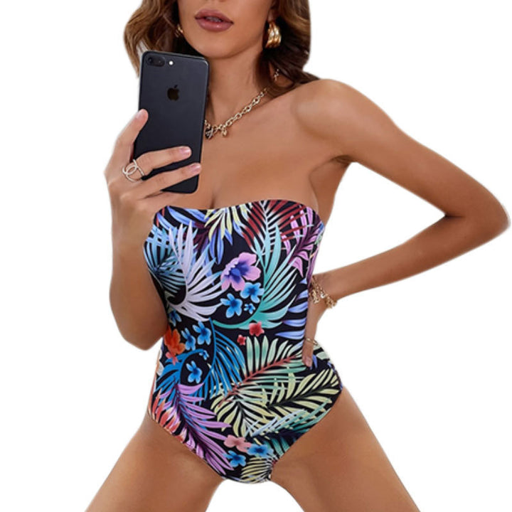 Dame Éntiler Badedragt med Bandeau-udskæring og blomstret design Skovae