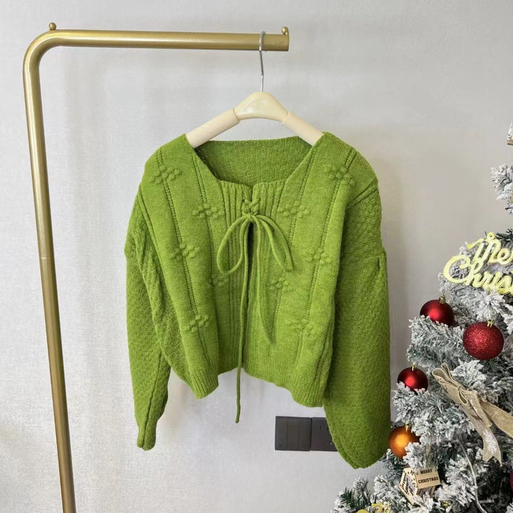 Dame trendy sweater med dekorative bånd og struktureret mønster Stilla