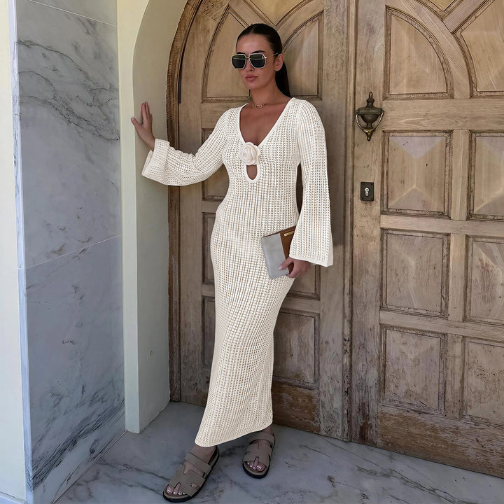 Dame Elegant Strik Maxi Kjole Stilla