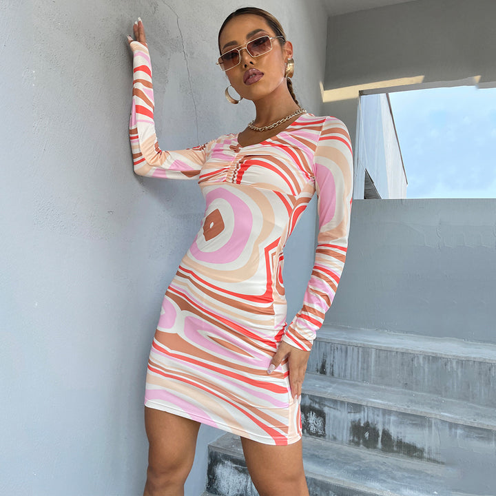 Femme Abstract Print Bodycon Kjole Stilla