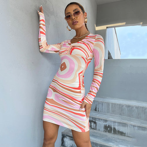 Femme Abstract Print Bodycon Kjole Stilla