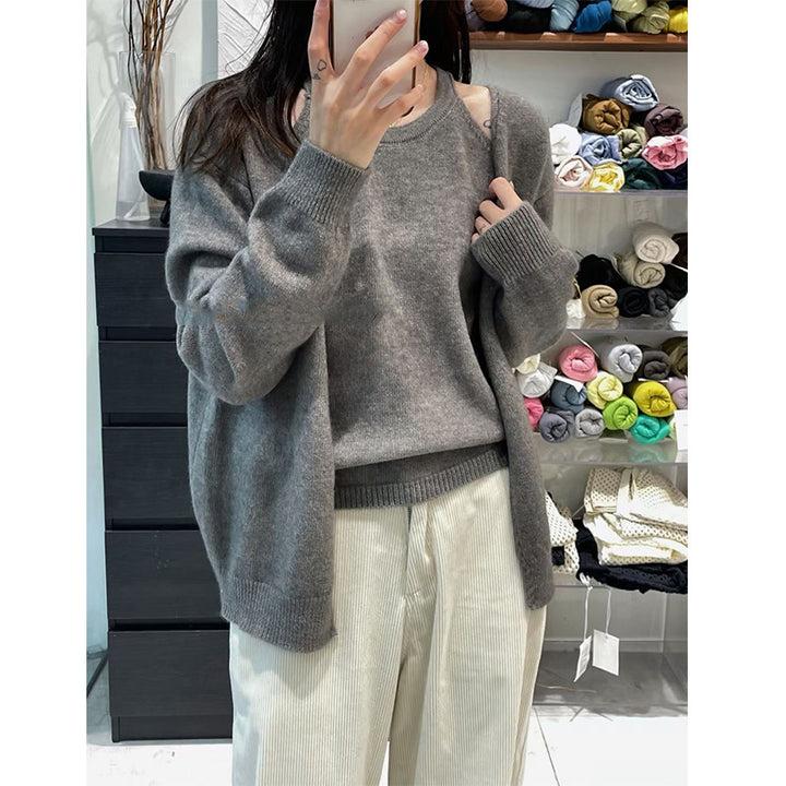 Kvinders fluffy strikket sweater med afslappet snit og åbne ærmer Stilla