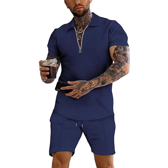 Herre mode kortærmet overdel med struktureret design og matchende shorts Stilla