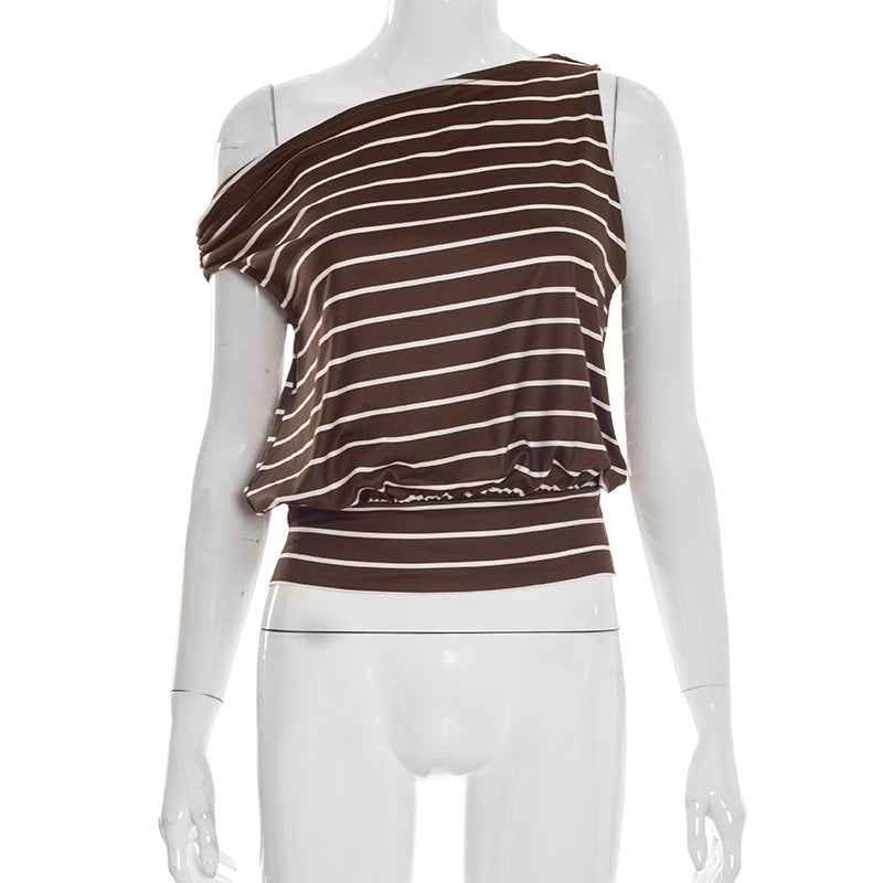Dame asymmetrisk langærmet skjorte med moderne stribemønster og elegante cut-out-detaljer Skovae