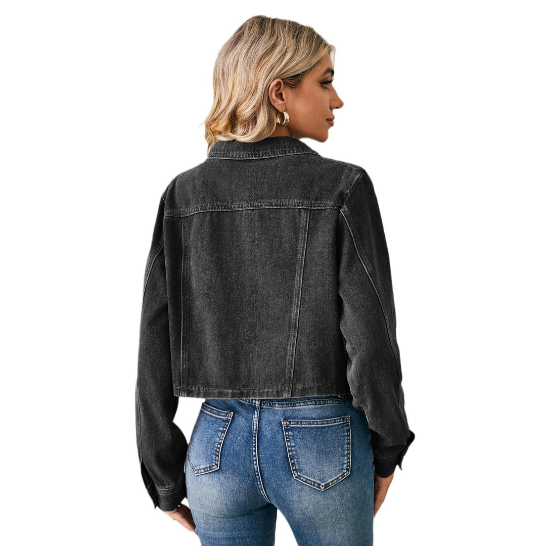 Dame cropped jeansjakke med klassisk krave Stilla