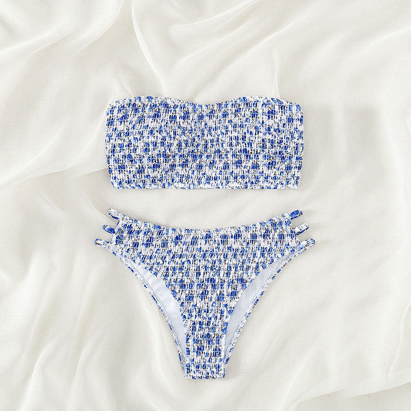 Dame Bandeau-Bikini-sæt med elastisk flæse-design og justerbare stropper Skovae