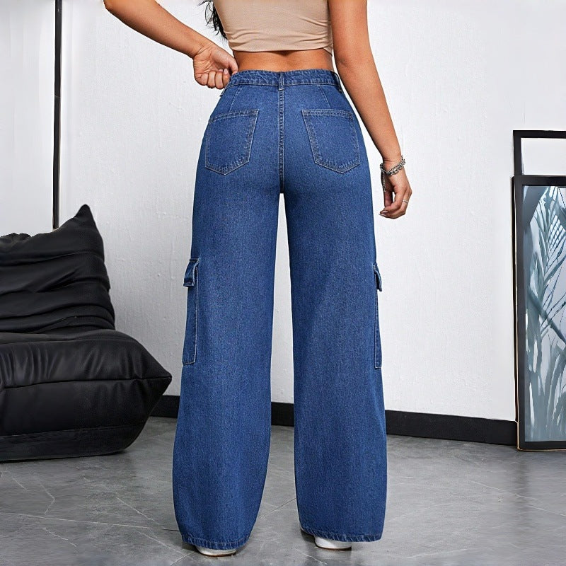 Dame Cargo-jeans i afslappet oversized-snit med praktiske sidelommer Skovae