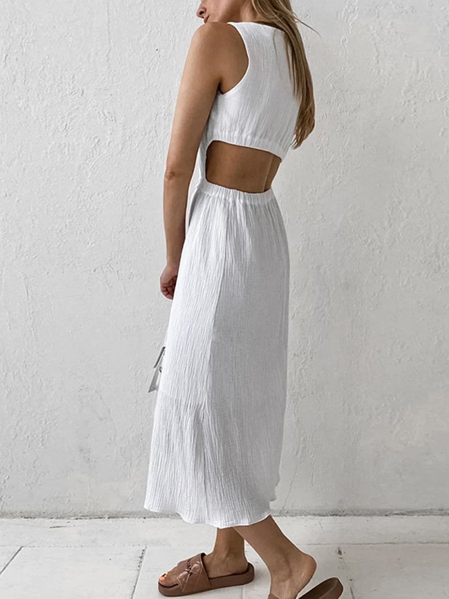 Dame midi-kjole med elegant cut-out og taljebælte Stilla