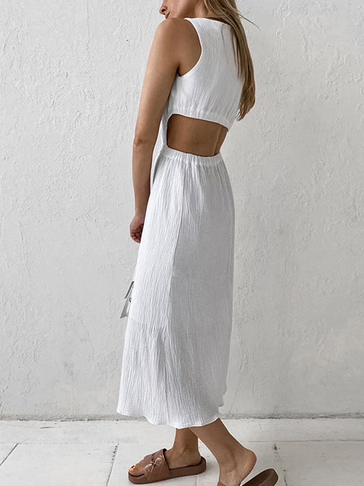 Dame midi-kjole med elegant cut-out og taljebælte Stilla