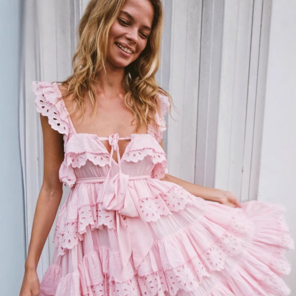 Dame Langærmet Maxi-Kjole med spidsbesatte Ruffles-detaljer Stilla