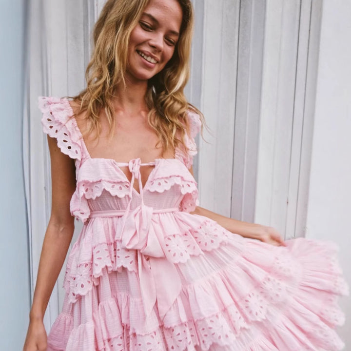 Dame Langærmet Maxi-Kjole med spidsbesatte Ruffles-detaljer Stilla