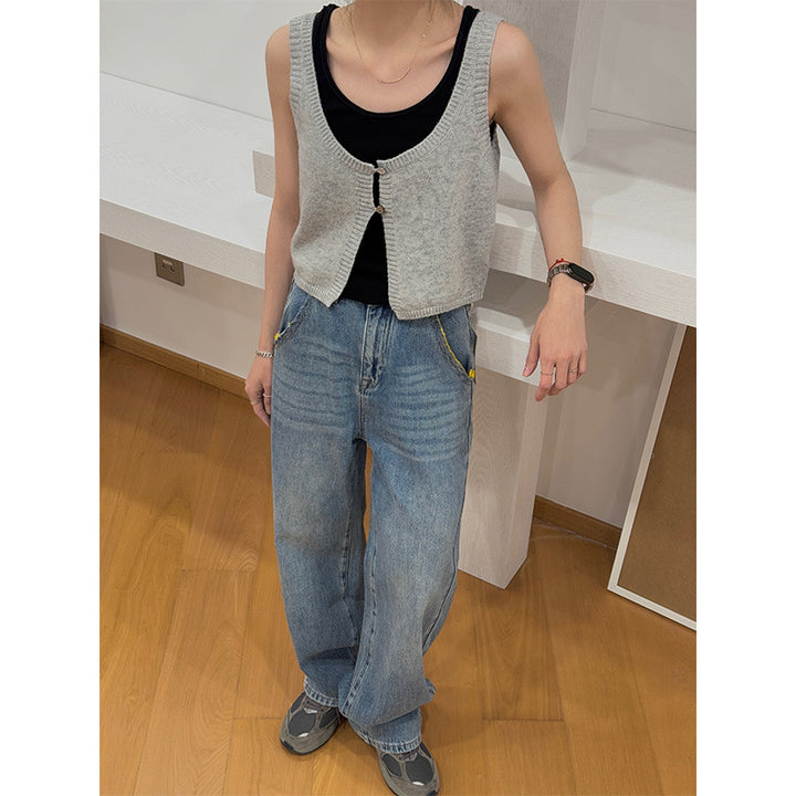Dame casual overalls med flæsedetaljer og knælangt snit Stilla