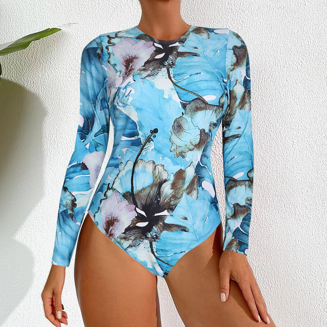 Dame Langærmet Surfdragt med blomstret design og høj krave Stilla