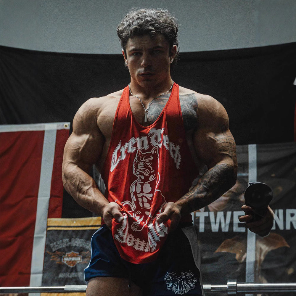 Herren nan figursygt Fitness-Tanktop med Bulldogge-grafik og ekstra dybe armlægninger Skovae