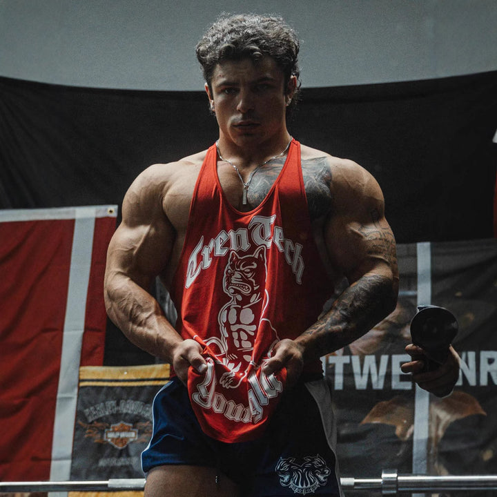 Herren nan figursygt Fitness-Tanktop med Bulldogge-grafik og ekstra dybe armlægninger Skovae