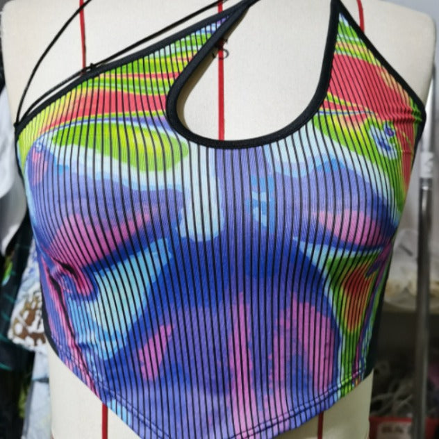 Dame Sporty Crop-Top med kreativ farvedesign Skovae