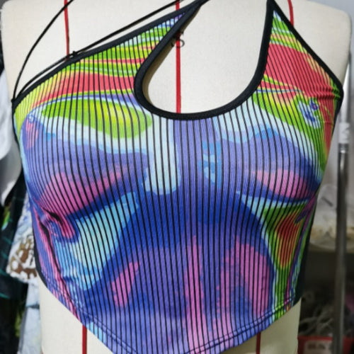 Dame Sporty Crop-Top med kreativ farvedesign Skovae