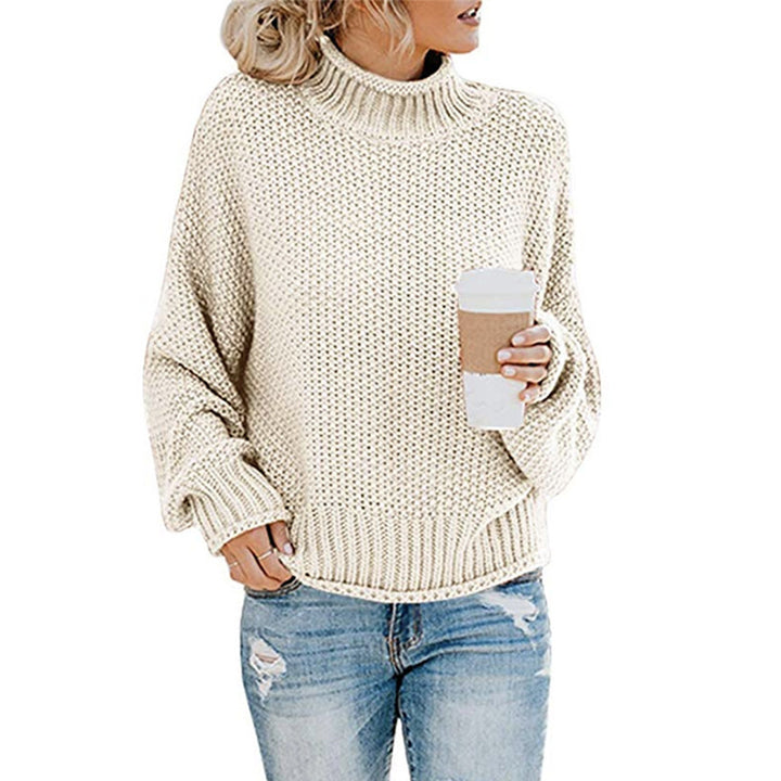 Dame grovstrik pullover med høj krave Stilla