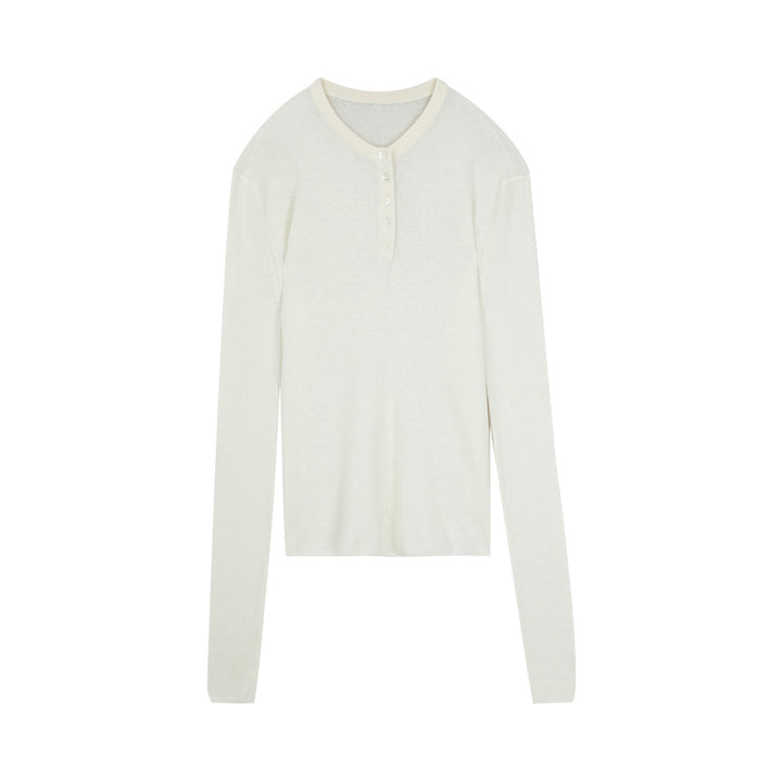 Dame langærmet Henley-overdel med elegante knapdetaljer Stilla