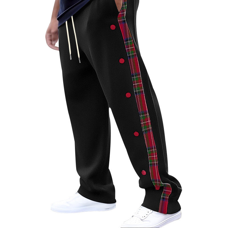 Herren nan lette joggingsbukser med ternet sidepiping, trykknapfront og ankel split Skovae