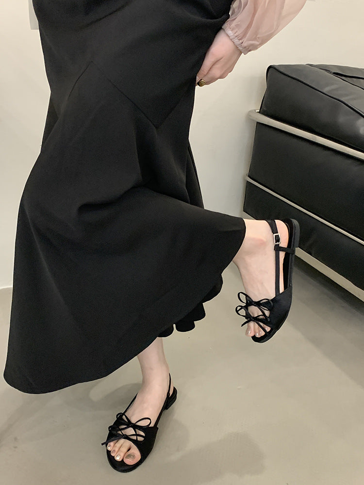 Femme Chic Åben-Tå Hør Sandaler med Justerbar Snørebånd Stilla