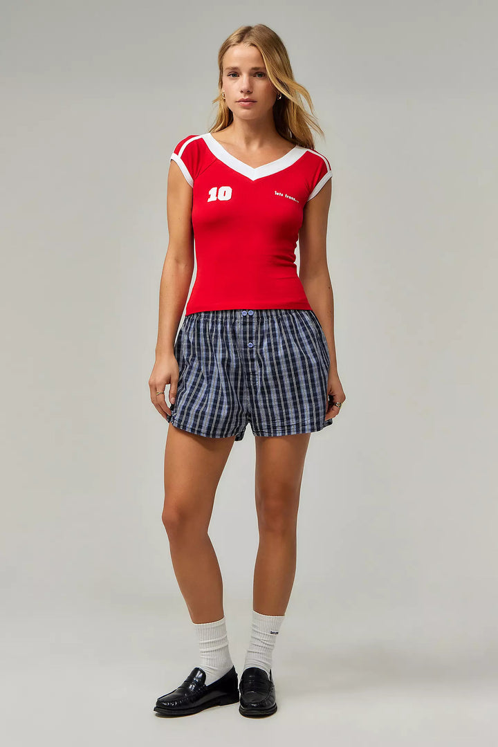 Damer Sporty V-hals Crop-Top med kreative detaljer og tætsiddende pasform Stilla