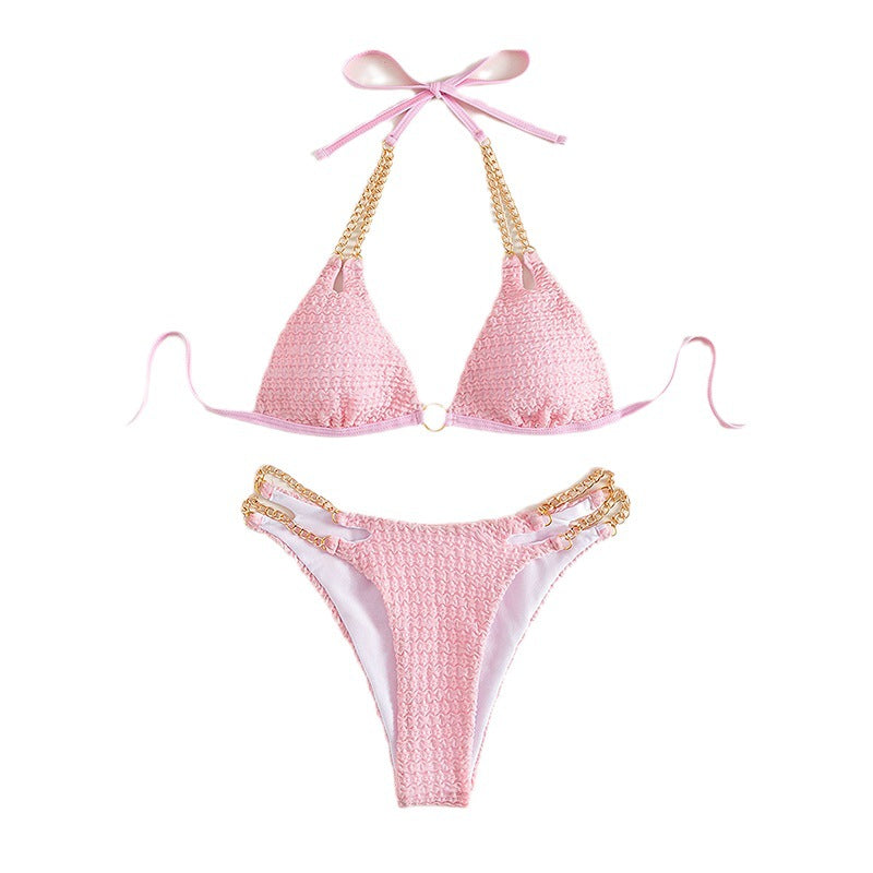 Dame triangel-bikini med elegante kæde-detaljer og raffinerede snøringer Skovae