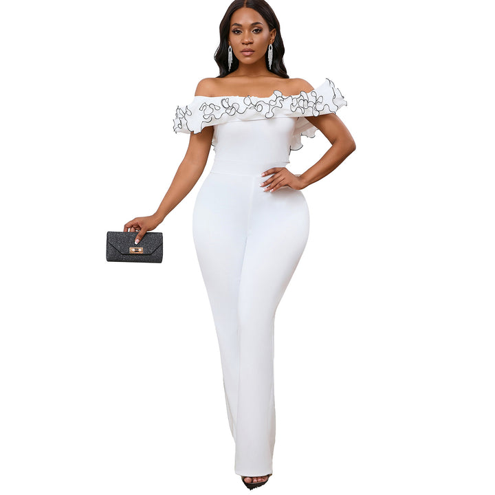 Dame Elegant Jumpsuit med raffinert Volant og bredt Ben Stilla