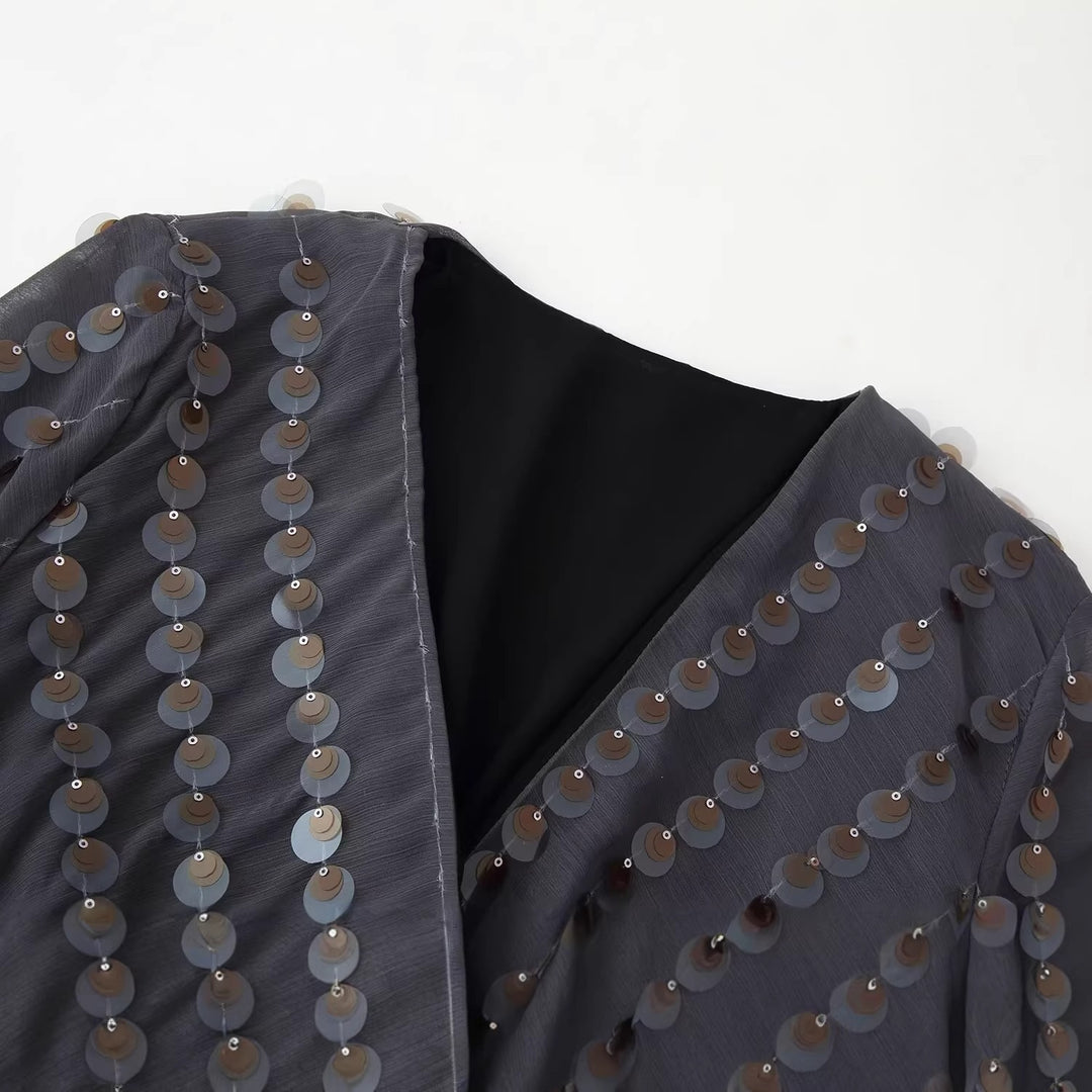 Dame Glamourøst Body med glitrende pailletter og omslagdesign Skovae