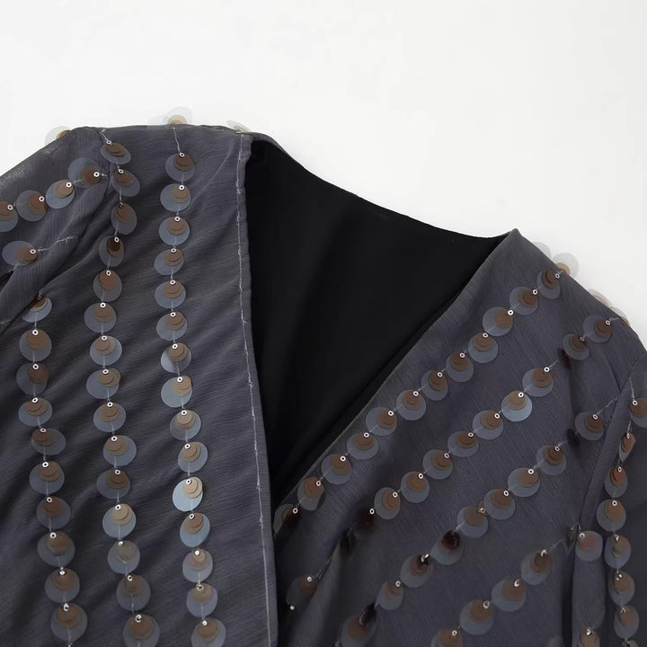 Dame Glamourøst Body med glitrende pailletter og omslagdesign Skovae