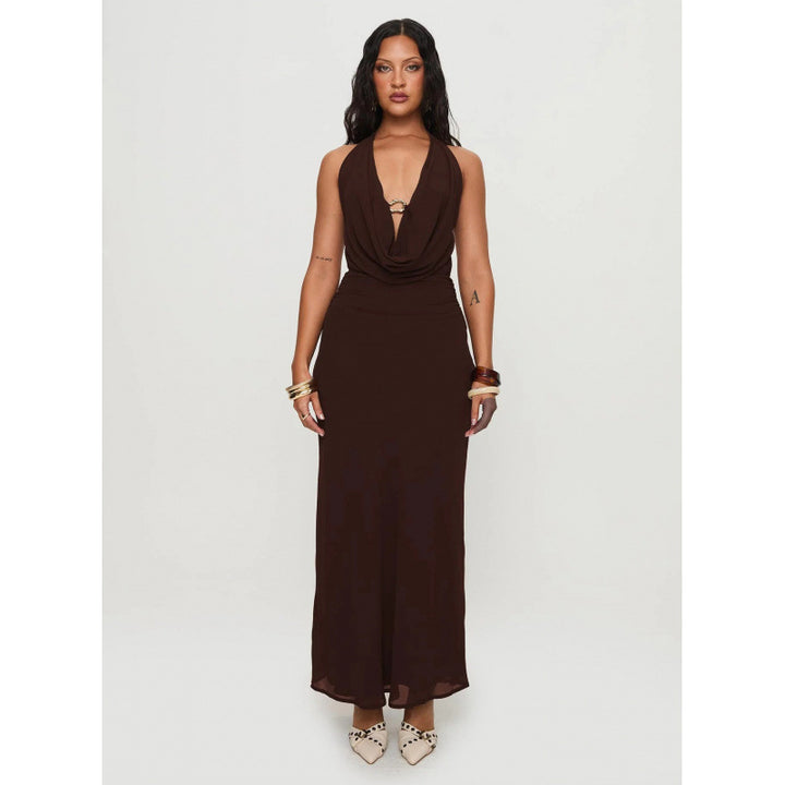Dame Elegant Draperet Maxikjole Stilla
