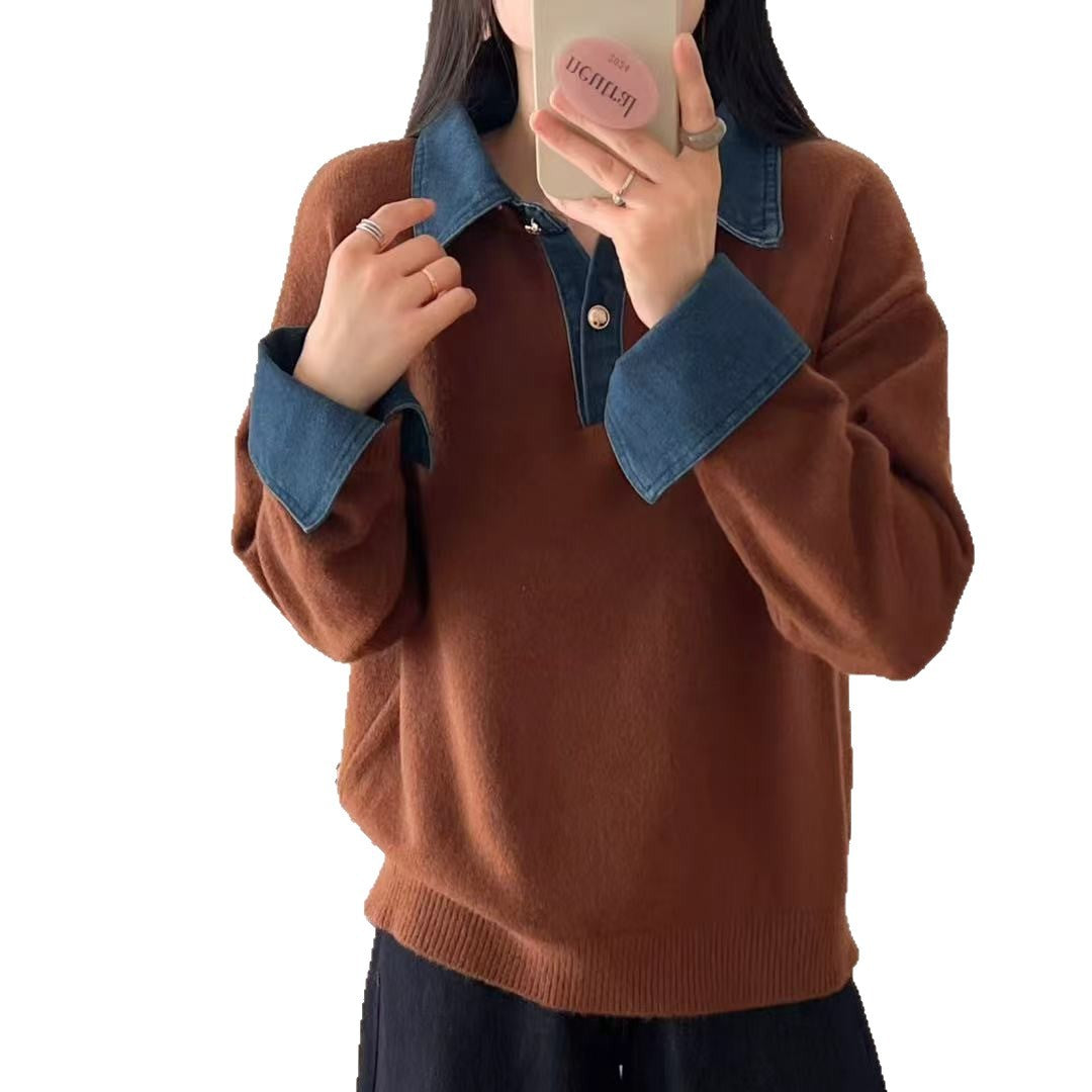 Kvinders sweater med fashionabel skjortekrave og blødt materiale Stilla