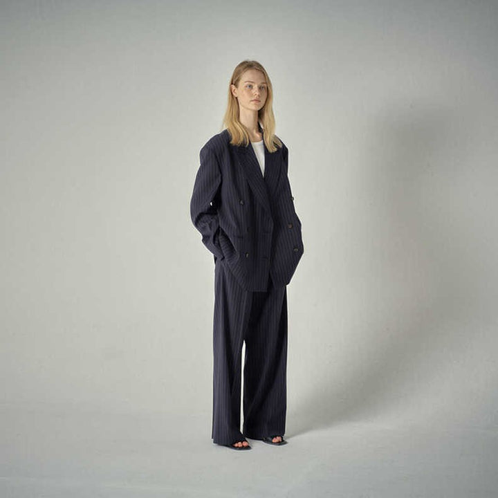 Dame overdimensioneret skulderpude-blazer i moderne stribedesign Stilla