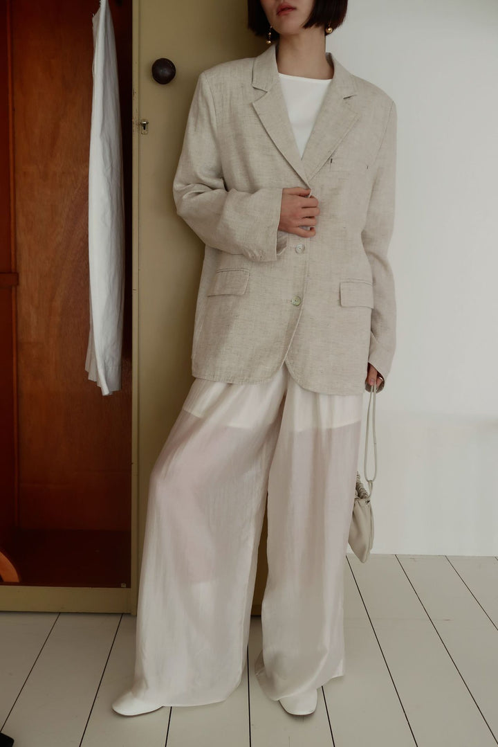 Dame elegant, bredskåret satin-bukser med elastisk talje og praktiske lommer Stilla