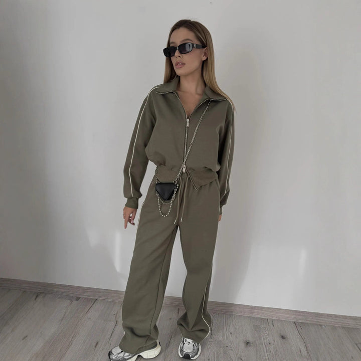 Kvinders sporty loungewear sæt med lynlås og sidelister Skovae