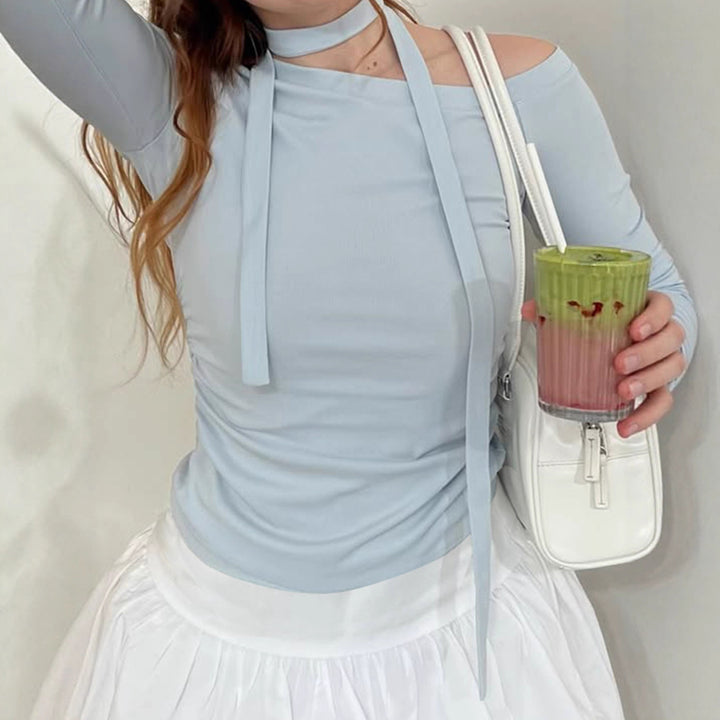 Dame Off-Shoulder Langærmet Top med justerbar hals Skovae