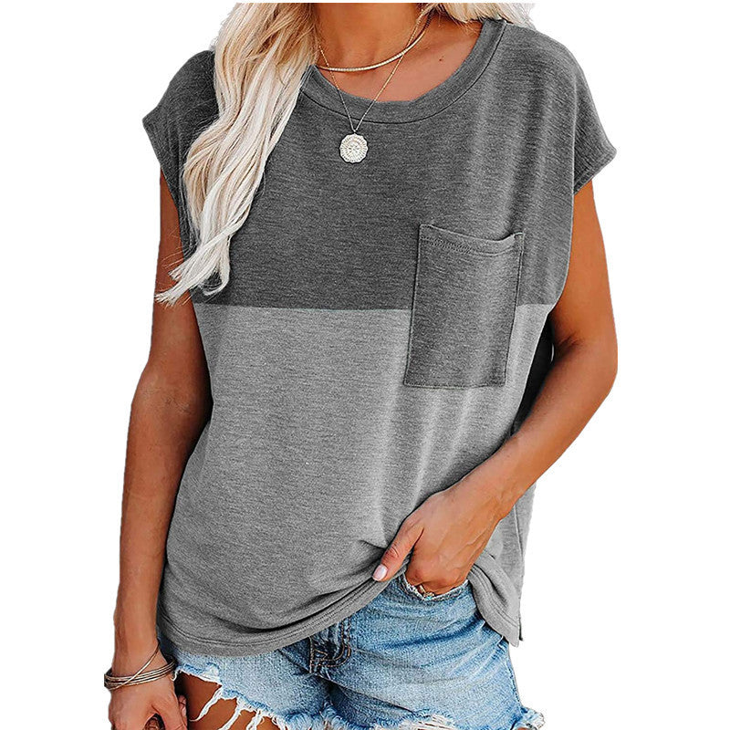 Dame afslappet T-shirt med brystlomme og asymmetrisk kant Stilla