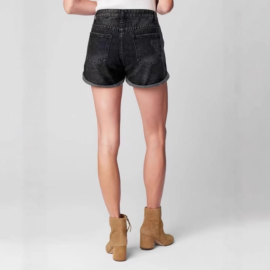 Dame Ødelagte Denim-Shorts med høj talje og stilfuld Fransen-Look Skovae