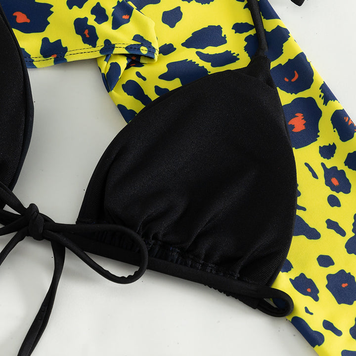 Dame Bikini-sæt med langærmet oberdel og moderne dyreprint Skovae