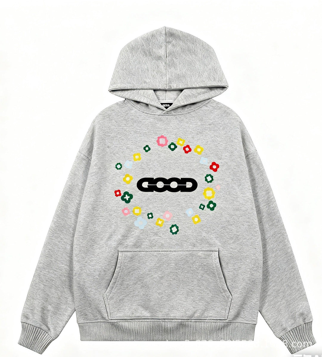 Kvinders hætte sweatshirt med kreativt blomstermønster Skovae