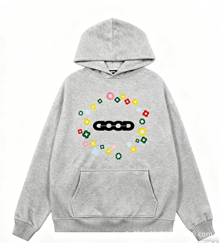 Kvinders hætte sweatshirt med kreativt blomstermønster Skovae
