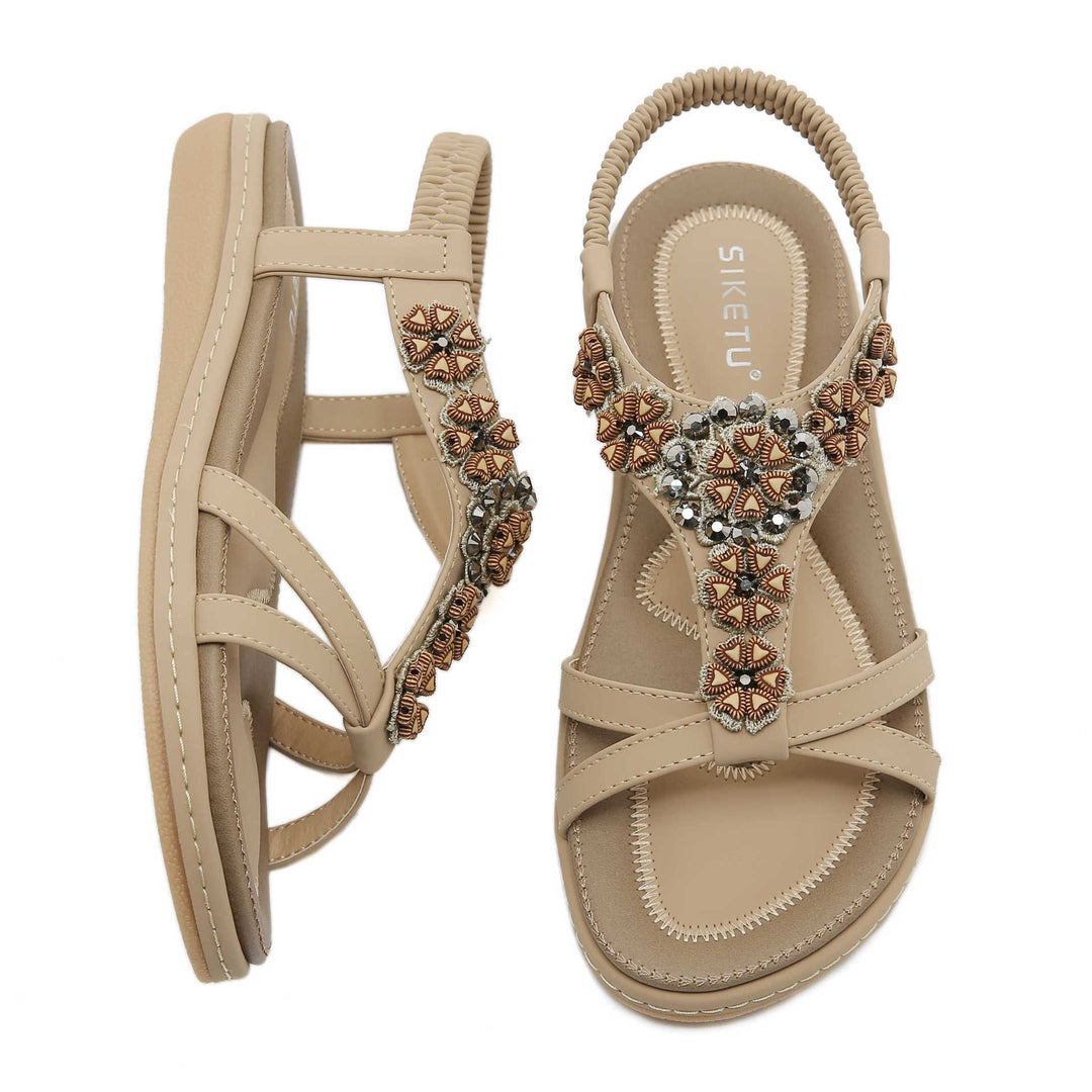 Dame elegante sandaler med dekorativ blomsterapplikation Stilla